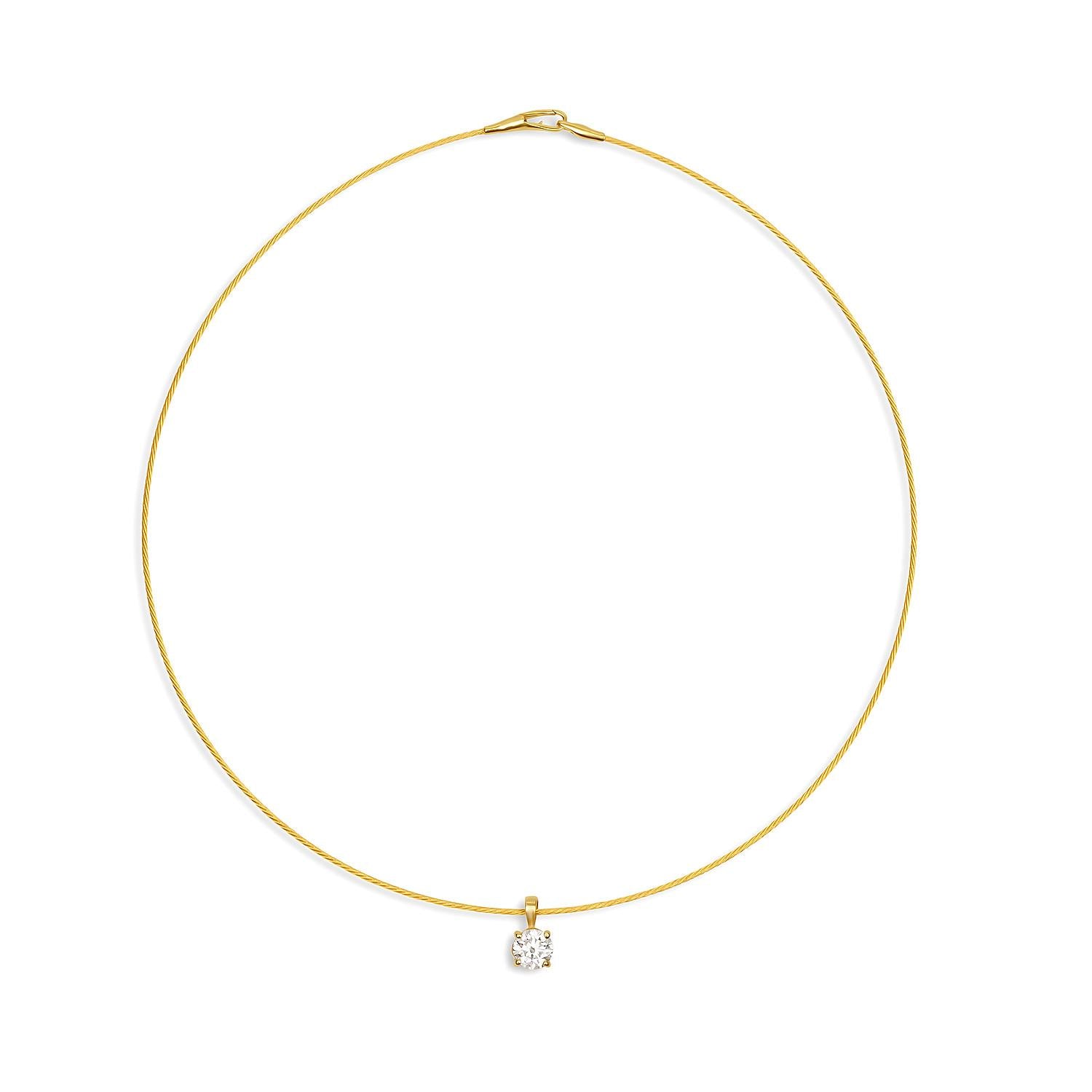 כבל זהב קשיח 14 קראט עם תליון יהלום 1.5 קראט