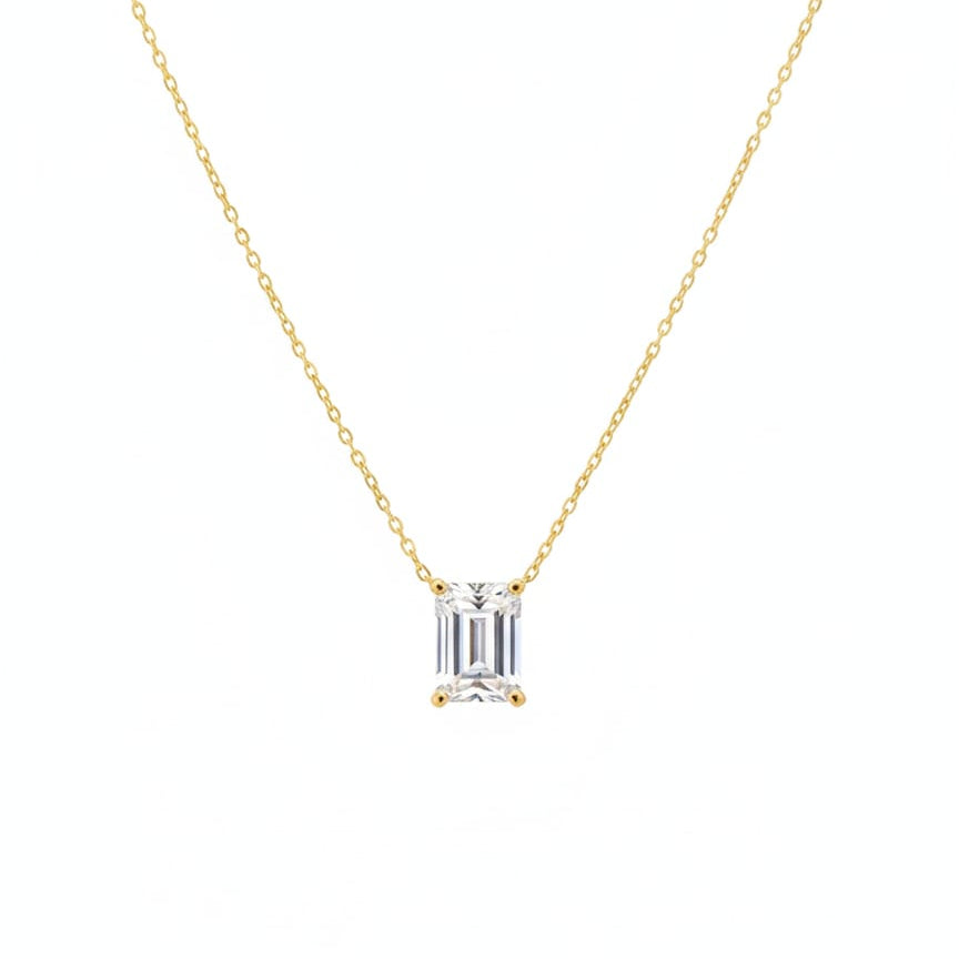 שרשרת זהב 14 קראט משובץ זירקון בליטוש מלבן